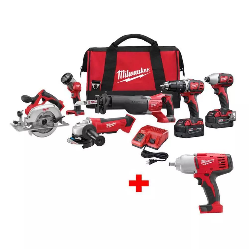 (6-Tool) Power Tool Combo Kit 18V Li-Ion Cordless w/ Impact Wrench