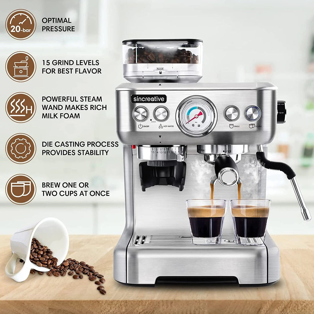 All-in-One Espresso Machine with Grinder and Milk Frother