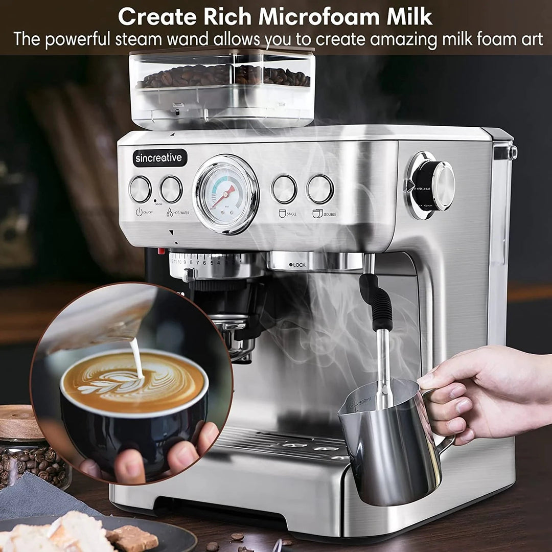 All-in-One Espresso Machine with Grinder and Milk Frother