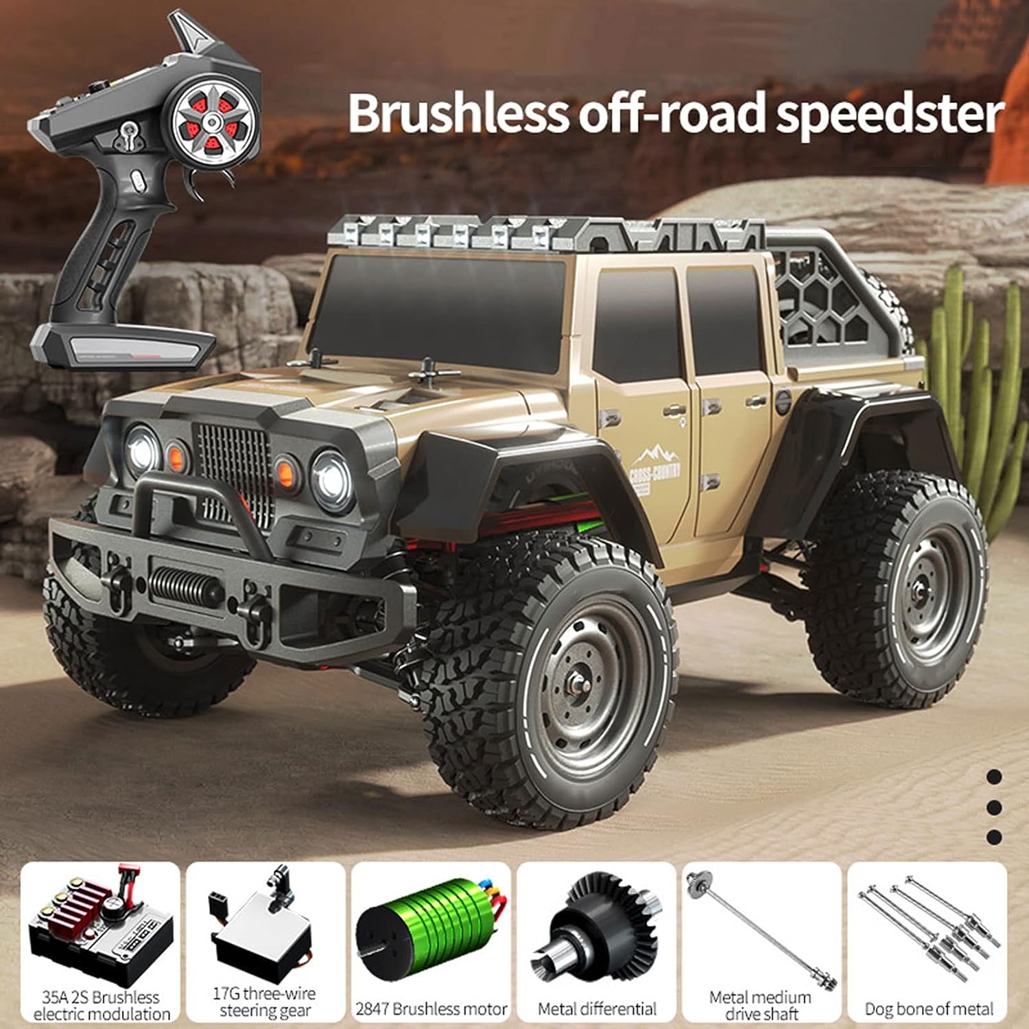 Remote Control Car 1/16 2.4GHz 70km/h Brushless Motor All Terrain Off Road Trucks