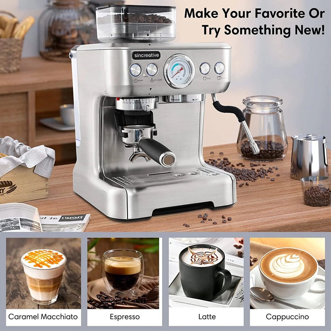 All-in-One Espresso Machine with Grinder and Milk Frother