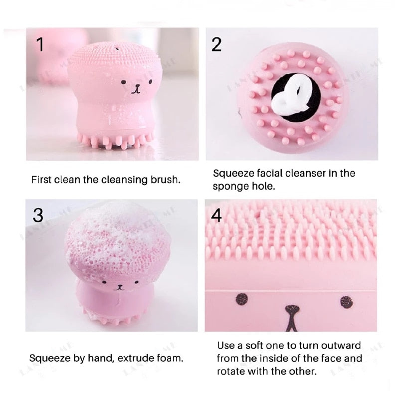 Pink Octopus Facial Brush With Sponge