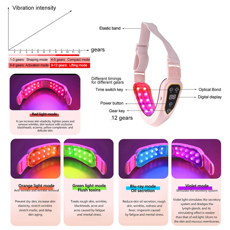 Facial Lifting Device LED Photon Therapy Facial Slimming Vibration Massager Double Chin V Face Shaped Cheek Lift  Belt Machine