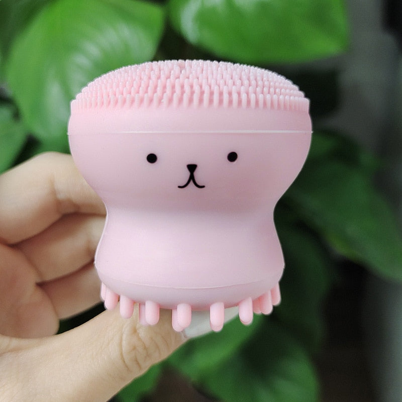 Pink Octopus Facial Brush With Sponge