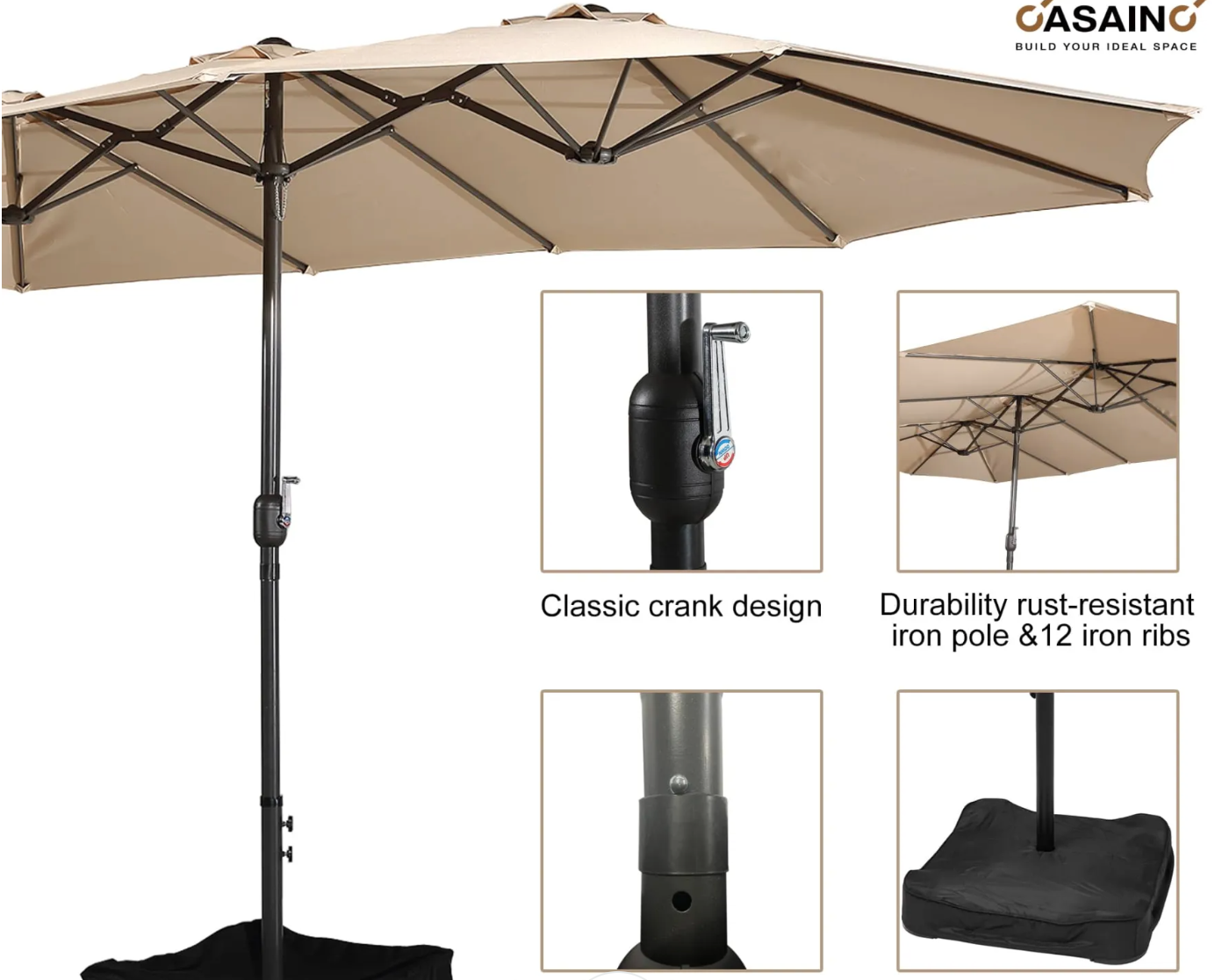 15ft Patio Market Umbrella with base