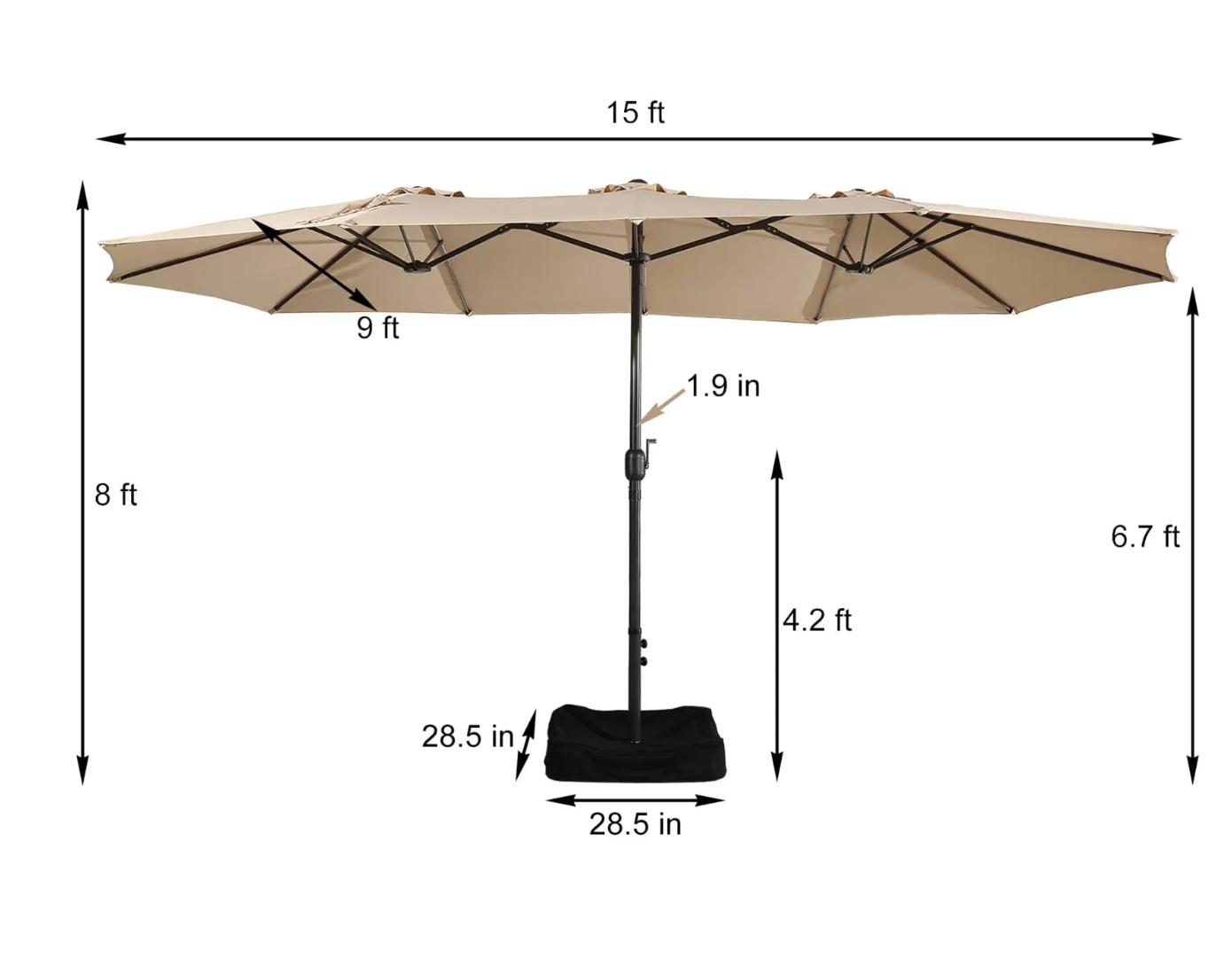 15ft Patio Market Umbrella with base